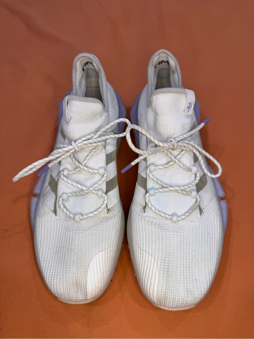 Adidas originals men’s  11.5 white lavender knit sneakers athletic casual shoes